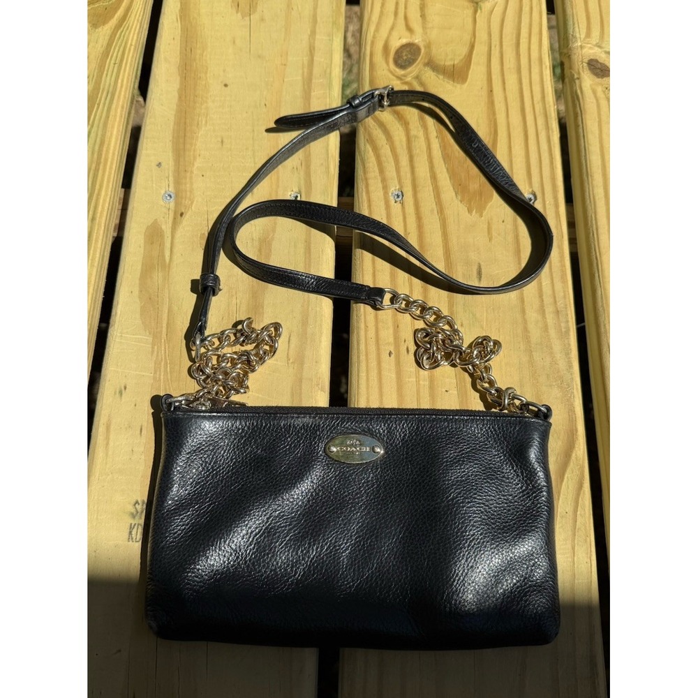 Coach Pebbled Leather Quinn Crossbody/shoulder Bag Chain Strap F52709 Black